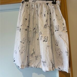 Nameless White A-Line Skirt with Black Illustrations